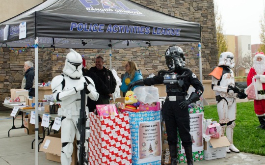 Star Wars characters from the 501st Legion, Central California Garrison are pictured collecting toys at the 2014 Rancho Cordova PAL Holiday Run.