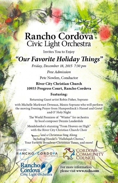 Flyer with details on the Our Favorite Holiday Things concert on December 18.