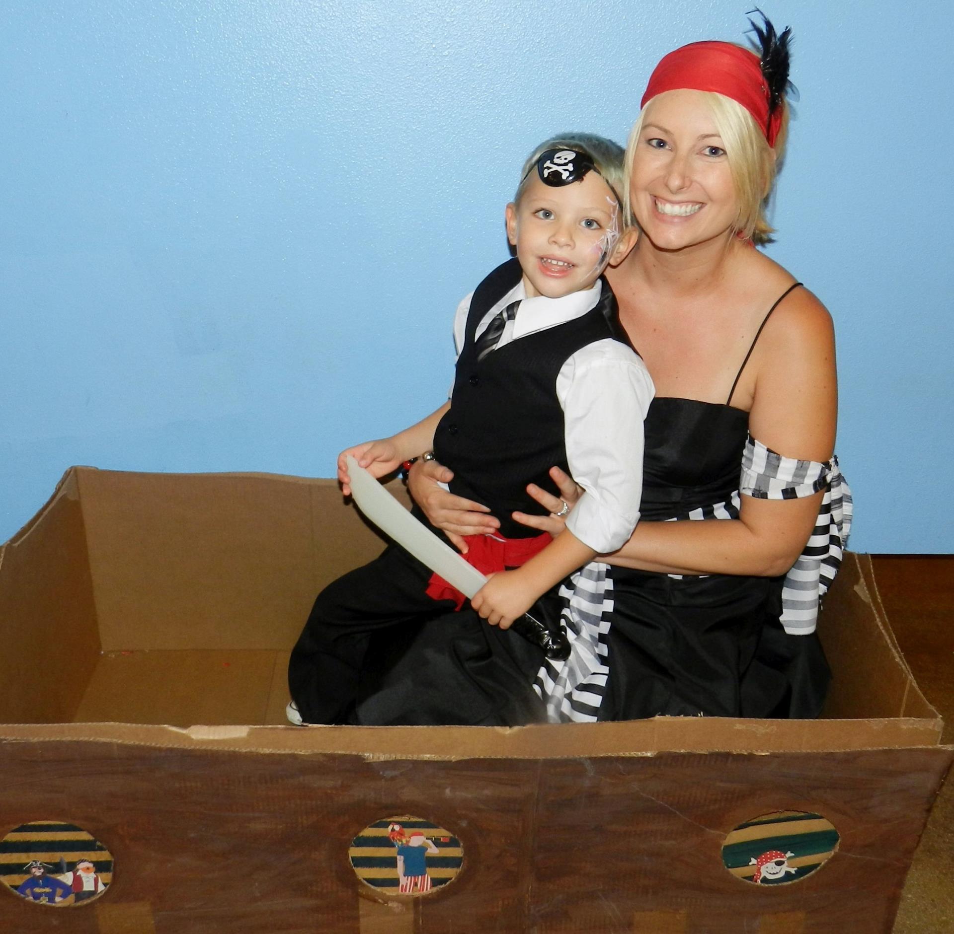 mom and son in pirate costumes