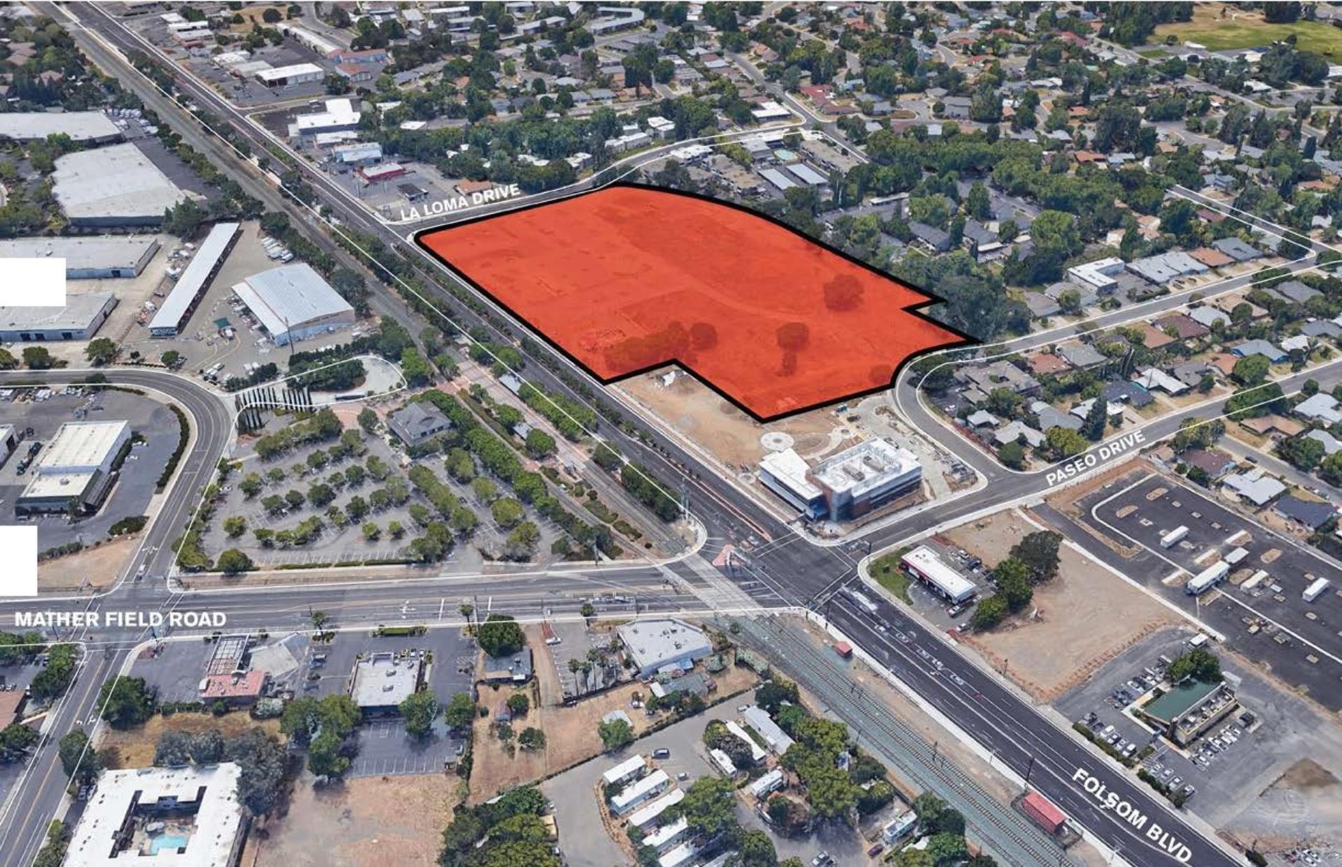 Mills Station District Site outlined in red